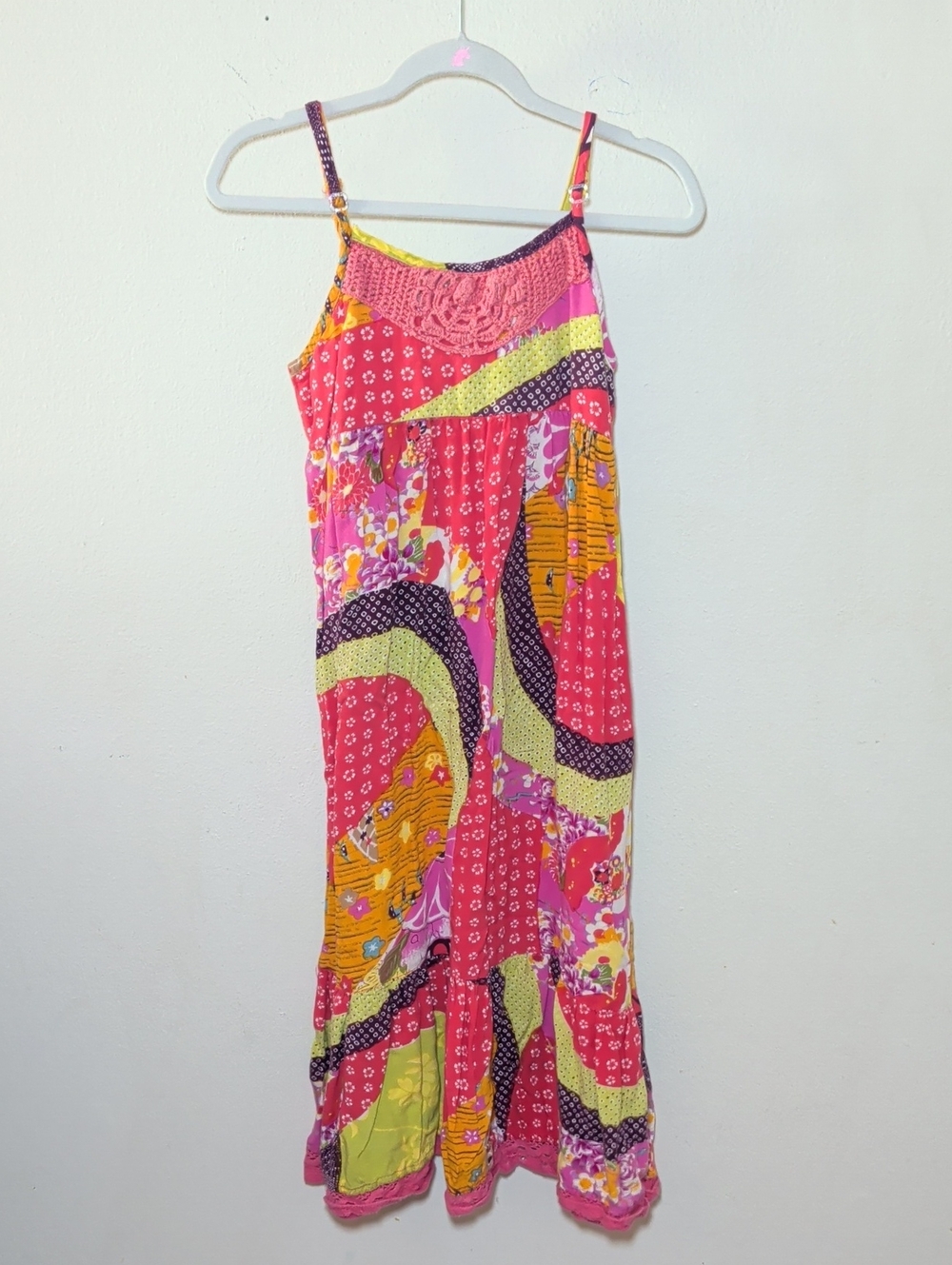 Mimi & Maggie Colorful Patchwork Maxi Dress Pink Green Orange Girls Size 6